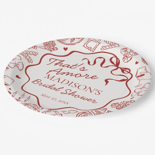 イタリアンパスタ ザッツ アモーレ ブライズシャワー ペーパープレート (アングル)