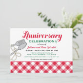 イタリアンパスタ 赤チェック柄 結婚記念日 招待状 (スタンド正面)