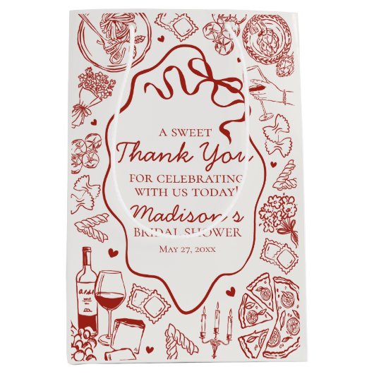 イタリアンパスタ That's Amore ブライダルシャワーのお土産 ミディアムペーパーバッグ (正面)