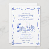 イタリアンピザとワインの手書き現代エンゲージメント 招待状 (正面/裏面)