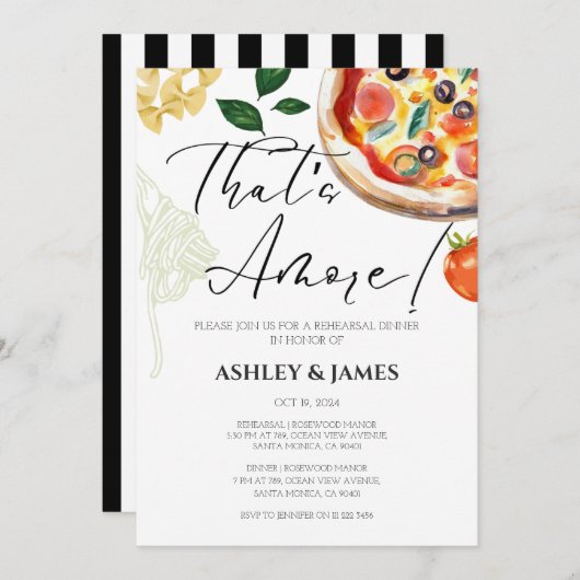 イタリアンピザのリハーサルディナー カジュアル ザッツアモーレ 招待状 (正面/裏面)