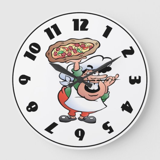 イタリアンピザシェフのキャラクター ラージ壁時計 (正面)