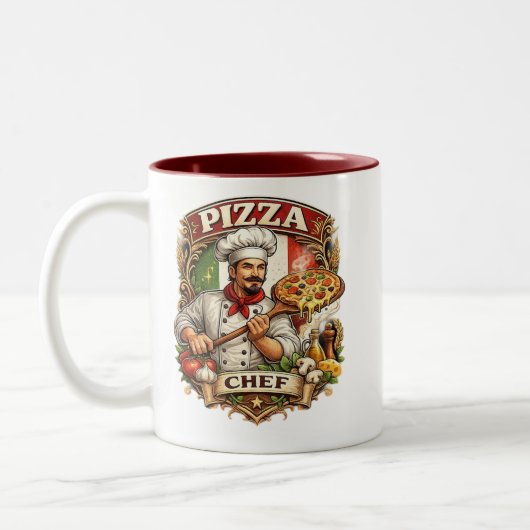 イタリアンピザシェフマグカップ - ジョークピザ好きのコーヒーグッズ ツートーンマグカップ (左)