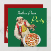 イタリアンピザパーティー レストラン 赤と緑 招待状 (正面/裏面)