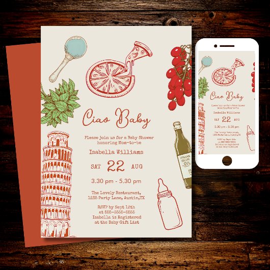 イタリアンピザベビーシャワー Ciao Baby Line Work 招待状