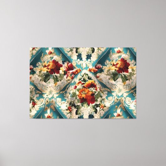 イタリアンフローラダマスクお洒落パターン キャンバスプリント (正面)
