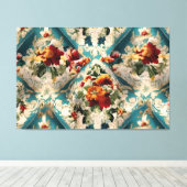 イタリアンフローラダマスクお洒落パターン キャンバスプリント (インサイチュ (ウッドフロア))