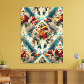 イタリアンフローラダマスクお洒落パターン キャンバスプリント (インサイチュ (リビング))