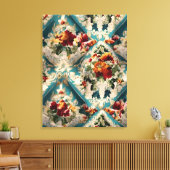 イタリアンフローラダマスクお洒落パターン キャンバスプリント (インサイチュ (リビング))