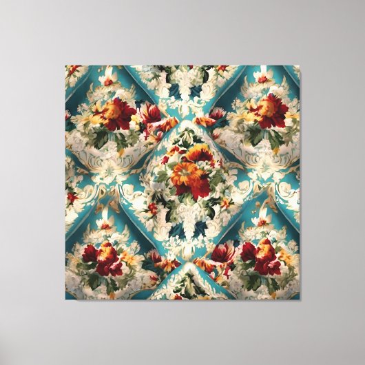 イタリアンフローラダマスクお洒落パターン キャンバスプリント (正面)