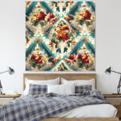 イタリアンフローラダマスクお洒落パターン キャンバスプリント (インサイチュ (寝室))