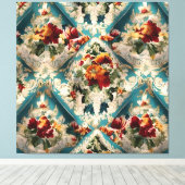 イタリアンフローラダマスクお洒落パターン キャンバスプリント (インサイチュ (ウッドフロア))