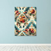 イタリアンフローラダマスクお洒落パターン キャンバスプリント (インサイチュ (ウッドフロア))