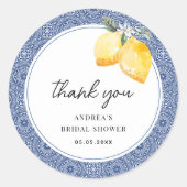 イタリアンフローラル & ブルータイルのウェディングシャワー感謝祭 ラウンドシール (正面)