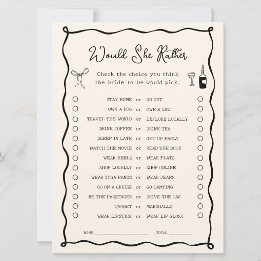 イタリアンブラックウェディングシャワー ワード彼女ゲーム 招待状 (正面)