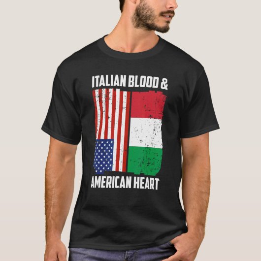 イタリアンブラッド&アメリカハートルーツイタリアンイタリア Tシャツ (正面)