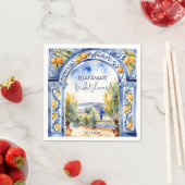 イタリアンブルーのタイルがアーチを描くレモンの結婚前お祝いパーティー スタンダードカクテルナプキン (インサイチュ)