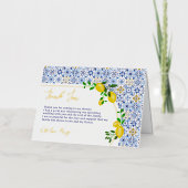 イタリアンブルーのタイル 水彩画のレモン ブライダルシャワー 箔グリーティングカード (正面)