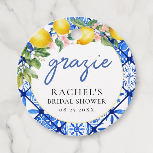 イタリアンブルータイルのレモン ウェディングシャワー グラツィエ フェイバータグ (正面)