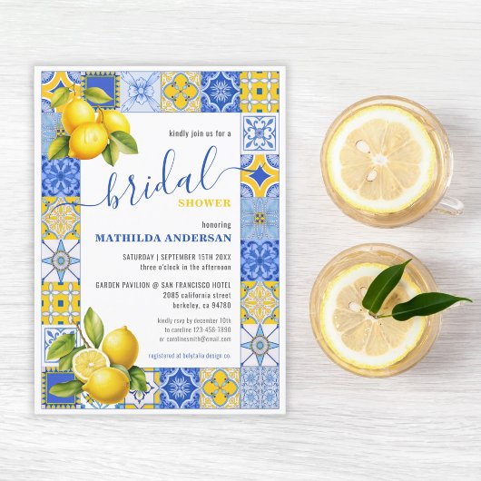 イタリアンブルータイルレモンアマルフィ婚礼 招待状