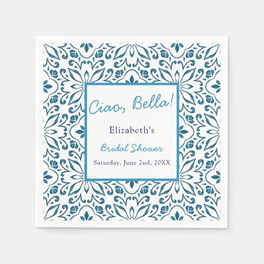 イタリアンブルータイル チャオ ベラ ブライダルシャワー スタンダードカクテルナプキン (正面)