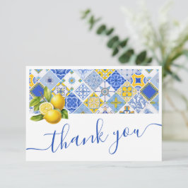 イタリアンブルータイル レモン サマー ブライダルシャワー サンキューカード