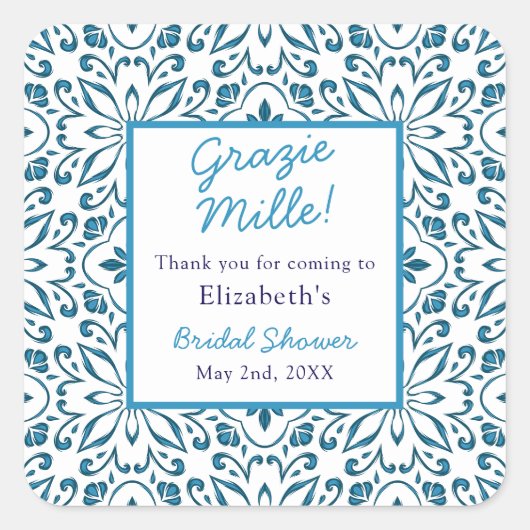 イタリアンブルータイル 感謝 結婚前のお祝い スクエアシール (正面)