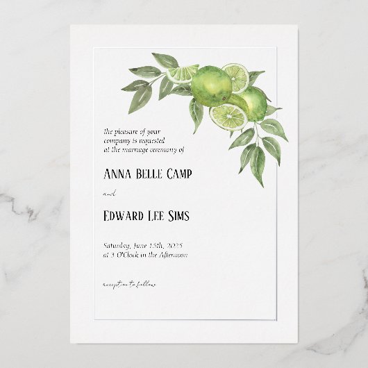イタリアンライムと柑橘結婚式招待状 箔招待状 (正面)