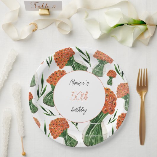 イタリアンラヌンキュラス水彩画 ペーパープレート (ウェディング)