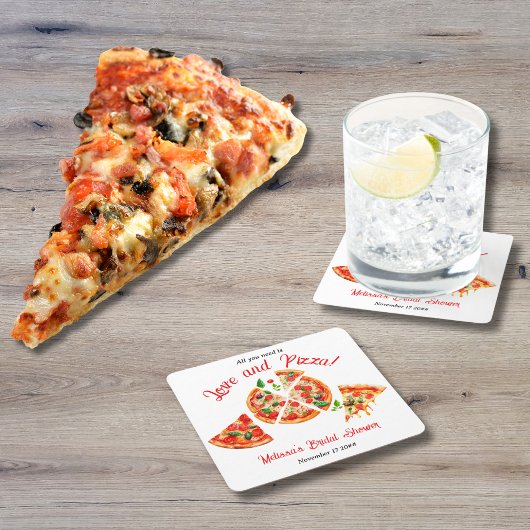 イタリアンラブ&ピザパーティースライス ブライダルシャワー スクエアペーパーコースター