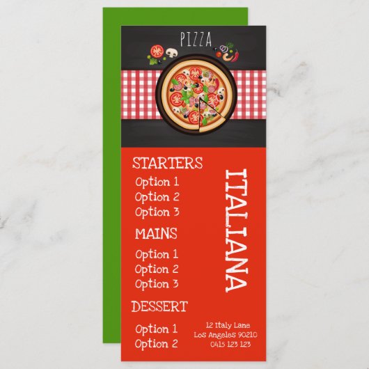 イタリアンレストランのピザディナーメニュー メニュー (正面/裏面)