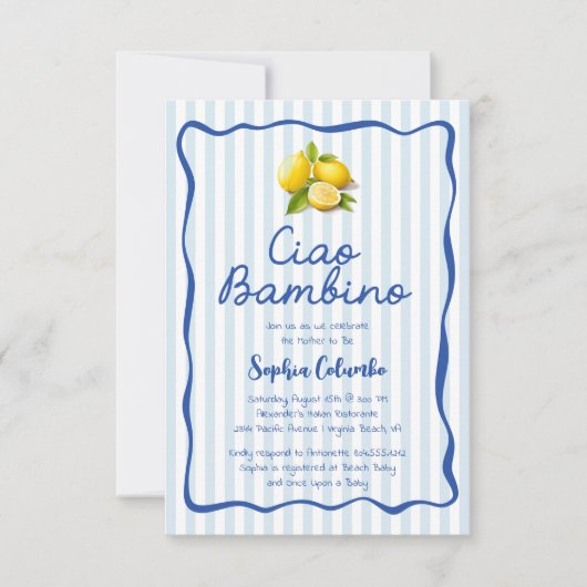 イタリアンレモンのCiao Baby Shower(赤ちゃんのお披露目会)の招待状 招待状 (正面)