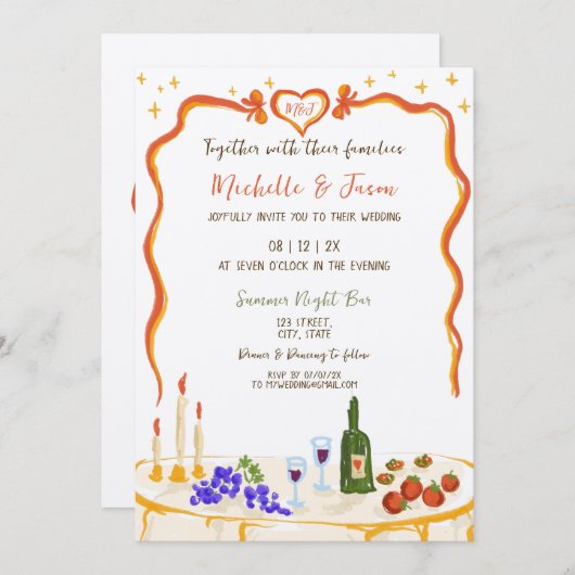 イタリアン予測できなお洒落おもしろい手描きBow写真 招待状 (正面/裏面)