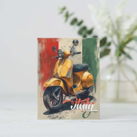 イタリアン国旗のベスパスクーター ポストカード (スタンド正面)