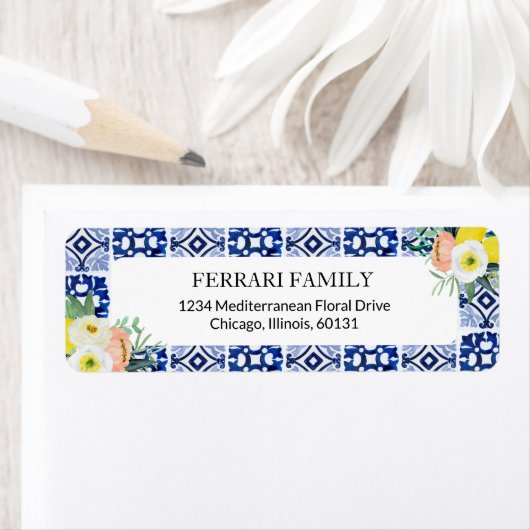 イタリアン地中海のフローラタイル差出人住所 ラベル (インサイチュ)