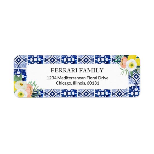 イタリアン地中海のフローラタイル差出人住所 ラベル (正面)