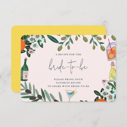 イタリアン地中海のブライダルシャワー共有Aレシピ エンクロージャーカード (正面/裏面)