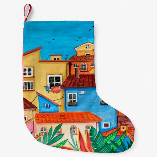 イタリアン家手描きのグアッシュ スモールクリスマスストッキング (正面)