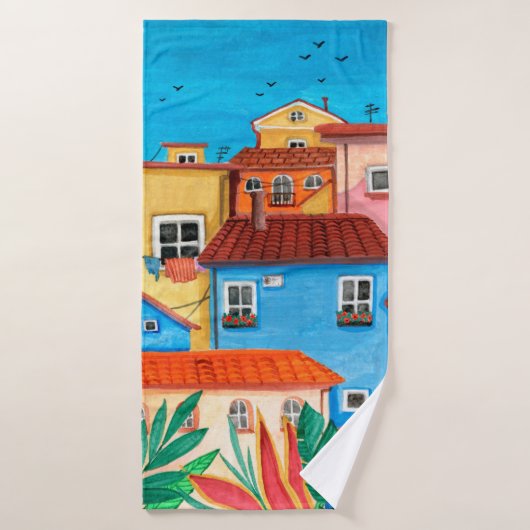 イタリアン家手描きのグアッシュ バスタオル (バスタオル)