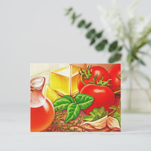 イタリアン料理成分トマトとバジル ポストカード (スタンド正面)