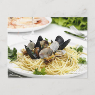 イタリアン料理。スパゲッティアルレボンゴレ。 ポストカード