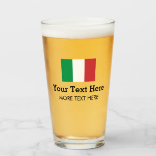 イタリアン旗付きビールグラスカスタム文字 タンブラーグラス