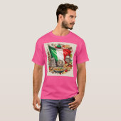 イタリアン目印の付いた旗と食料イラストレーション Tシャツ (正面フル)