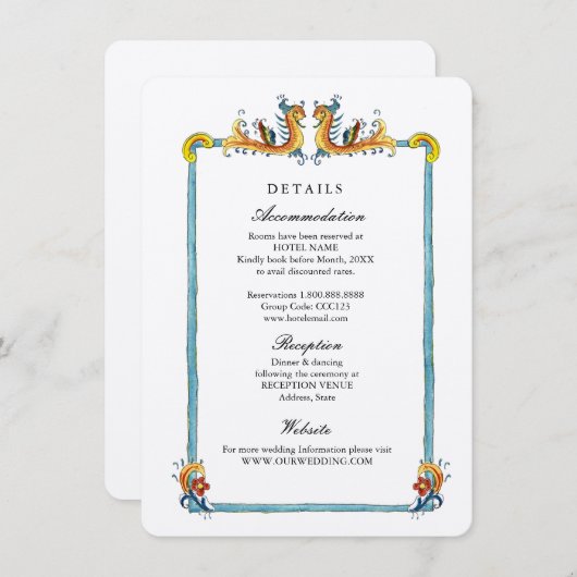 イタリアン行き先の結婚式詳細 エンクロージャーカード (正面/裏面)