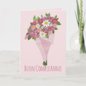 イタリアン誕生日ピンクの花束 カード (正面)