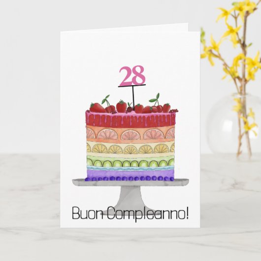 イタリアン誕生日レインボーカラーカップケーキカード カード (黄色い花)