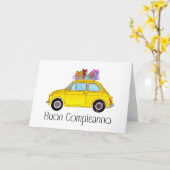 イタリアン誕生日レトロフィアット500 カード (黄色い花)