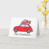 イタリアン誕生日レトロフィアット500 カード (黄色い花)