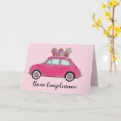 イタリアン誕生日レトロFiat 500カード カード (黄色い花)