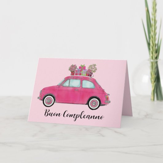 イタリアン誕生日レトロFiat 500カード カード (正面)